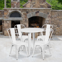 Flash Furniture CH-51090TH-4-18CAFE-WH-GG 30" Round Metal Table Set with Cafe Chairs in White